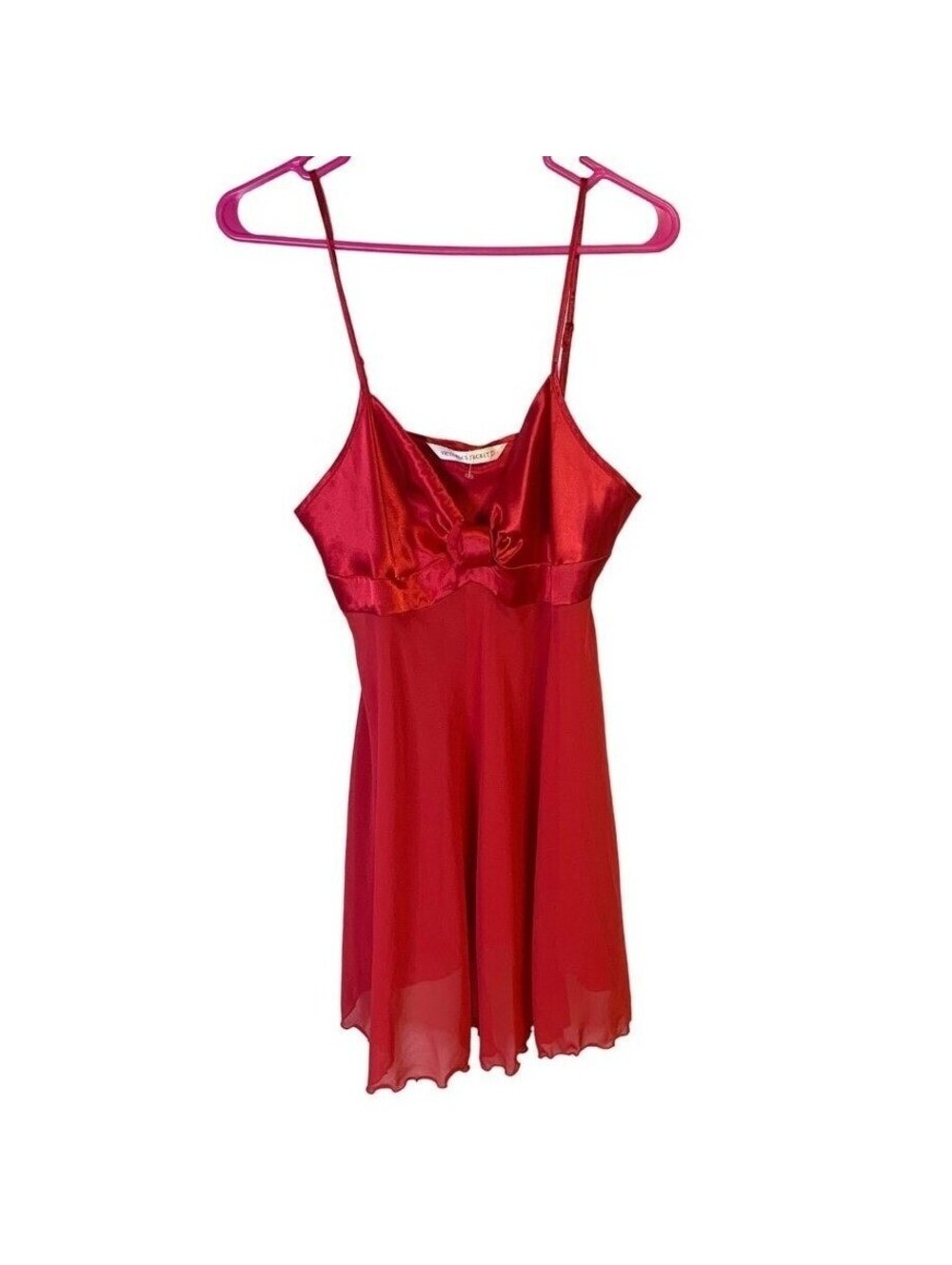 Vintage Victorias Secret Red Satin Sheer Babydoll Chemise Bow Detail Medium